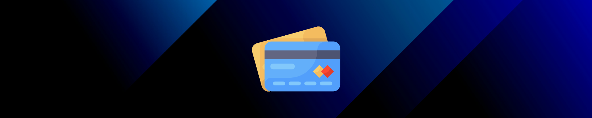 Illustration of stacked payment cards on a dark background.